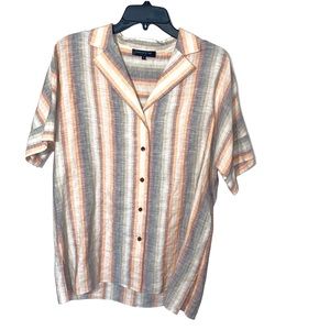 LaFayette 148 Wendell  Striped Linen Button Front blouse Shirt Size Small
